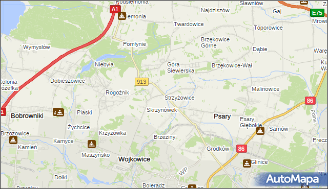 mapa Strzyżowice gmina Psary, Strzyżowice gmina Psary na mapie Targeo