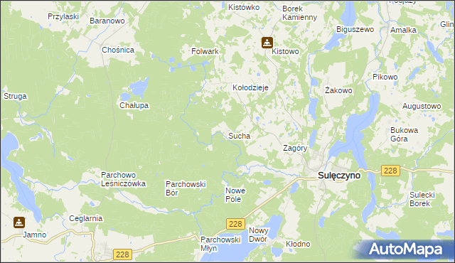 mapa Sucha gmina Sulęczyno, Sucha gmina Sulęczyno na mapie Targeo