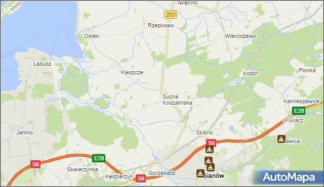 mapa Sucha Koszalińska, Sucha Koszalińska na mapie Targeo