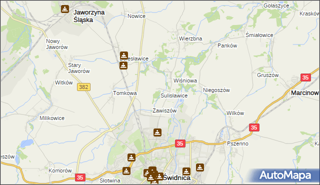 mapa Sulisławice gmina Świdnica, Sulisławice gmina Świdnica na mapie Targeo