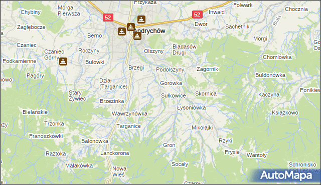 mapa Sułkowice gmina Andrychów, Sułkowice gmina Andrychów na mapie Targeo