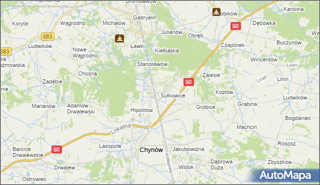 mapa Sułkowice gmina Chynów, Sułkowice gmina Chynów na mapie Targeo