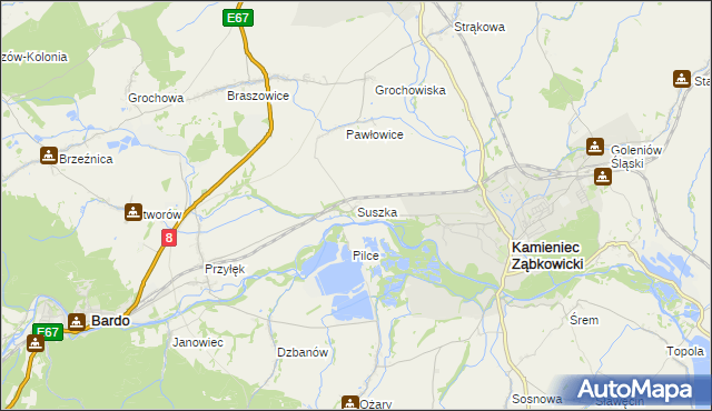 mapa Suszka gmina Kamieniec Ząbkowicki, Suszka gmina Kamieniec Ząbkowicki na mapie Targeo