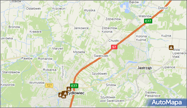 mapa Świerczek gmina Szydłowiec, Świerczek gmina Szydłowiec na mapie Targeo