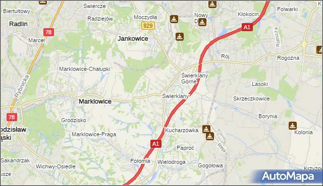 mapa Świerklany, Świerklany na mapie Targeo