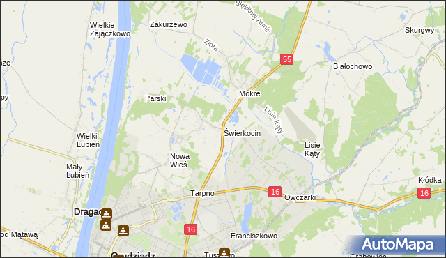 mapa Świerkocin gmina Grudziądz, Świerkocin gmina Grudziądz na mapie Targeo
