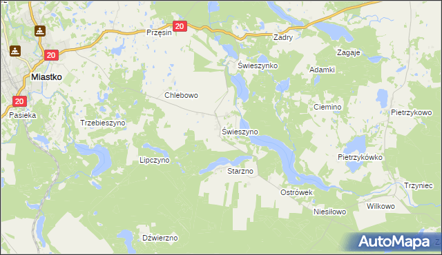 mapa Świeszyno gmina Miastko, Świeszyno gmina Miastko na mapie Targeo