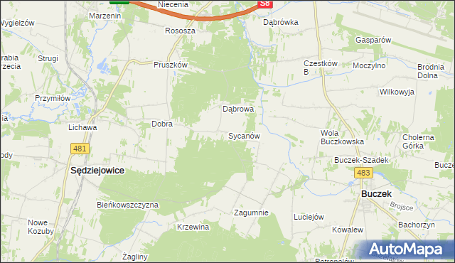 mapa Sycanów, Sycanów na mapie Targeo