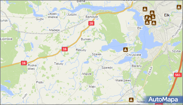 mapa Szarek gmina Ełk, Szarek gmina Ełk na mapie Targeo