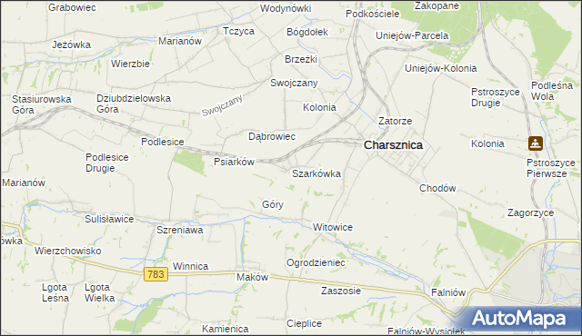 mapa Szarkówka gmina Charsznica, Szarkówka gmina Charsznica na mapie Targeo