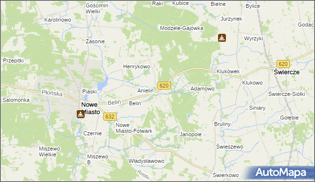 mapa Szczawin gmina Nowe Miasto, Szczawin gmina Nowe Miasto na mapie Targeo