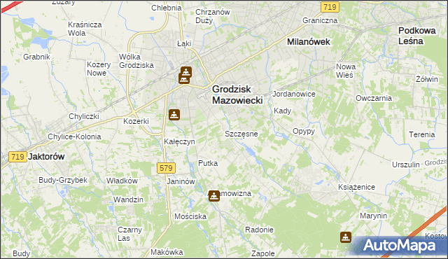 mapa Szczęsne gmina Grodzisk Mazowiecki, Szczęsne gmina Grodzisk Mazowiecki na mapie Targeo