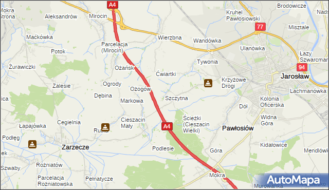 mapa Szczytna gmina Pawłosiów, Szczytna gmina Pawłosiów na mapie Targeo