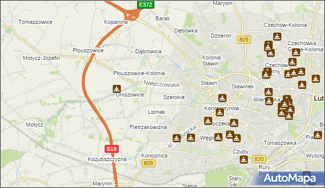 mapa Szerokie gmina Konopnica, Szerokie gmina Konopnica na mapie Targeo