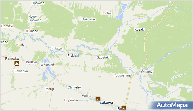 mapa Szostaki gmina Łukowa, Szostaki gmina Łukowa na mapie Targeo