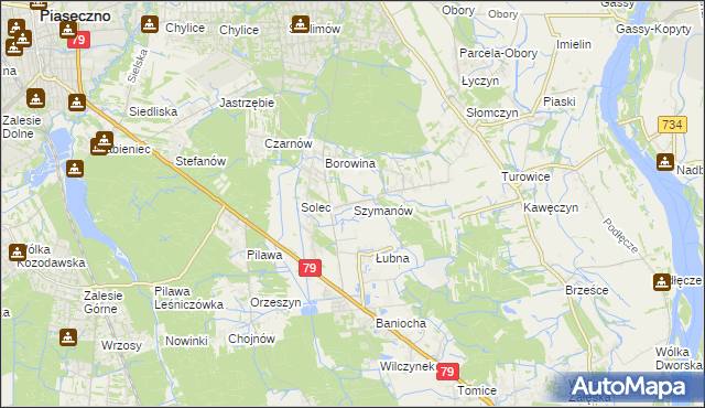 mapa Szymanów gmina Góra Kalwaria, Szymanów gmina Góra Kalwaria na mapie Targeo