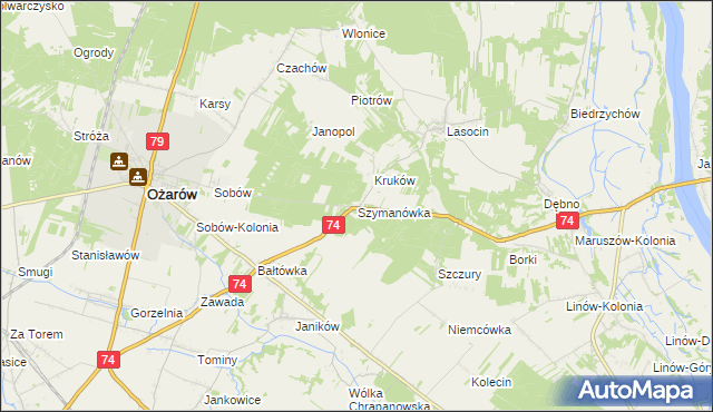 mapa Szymanówka gmina Ożarów, Szymanówka gmina Ożarów na mapie Targeo