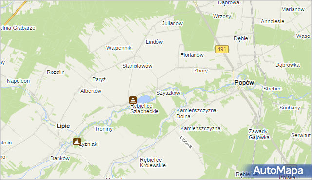 mapa Szyszków gmina Lipie, Szyszków gmina Lipie na mapie Targeo