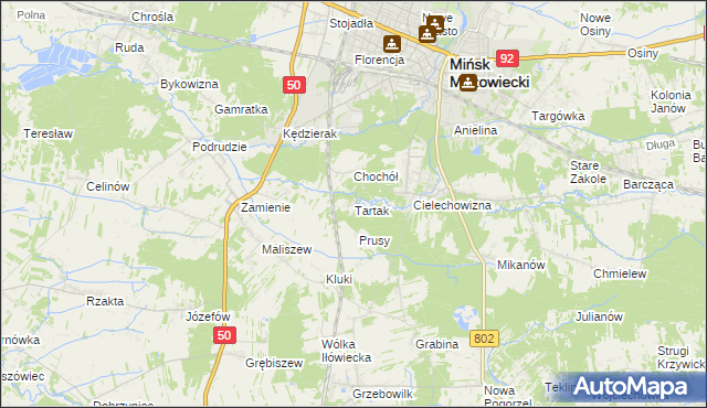 mapa Tartak gmina Mińsk Mazowiecki, Tartak gmina Mińsk Mazowiecki na mapie Targeo