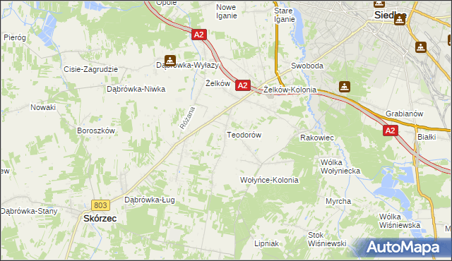 mapa Teodorów gmina Skórzec, Teodorów gmina Skórzec na mapie Targeo