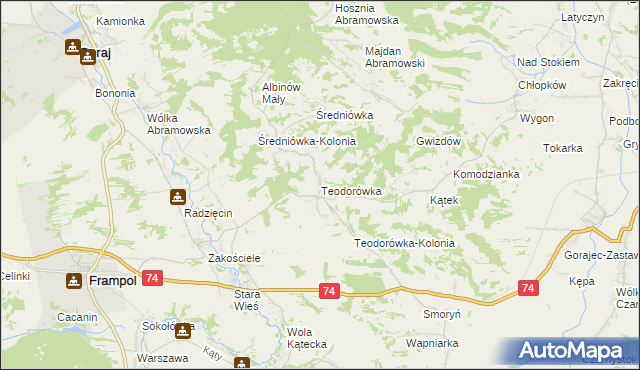 mapa Teodorówka gmina Frampol, Teodorówka gmina Frampol na mapie Targeo