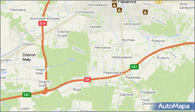 mapa Terenin gmina Pabianice, Terenin gmina Pabianice na mapie Targeo