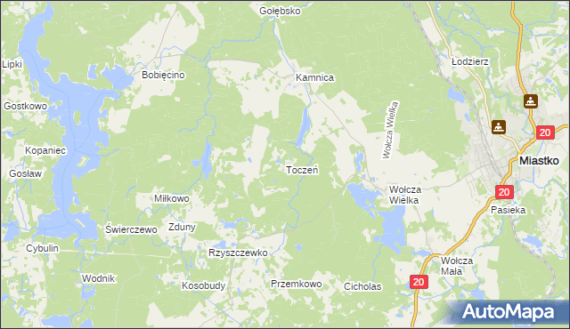 mapa Toczeń gmina Miastko, Toczeń gmina Miastko na mapie Targeo