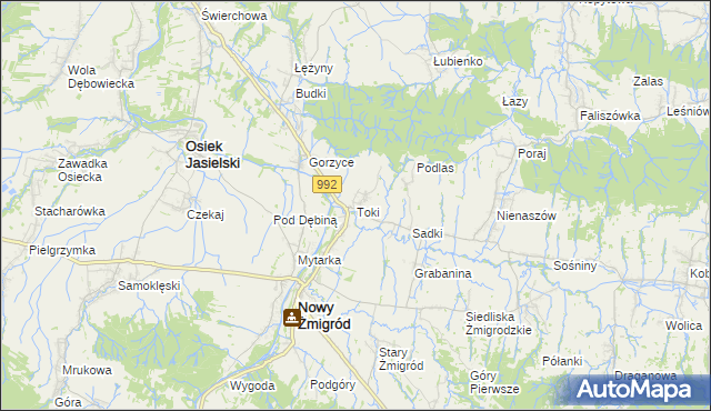 mapa Toki gmina Nowy Żmigród, Toki gmina Nowy Żmigród na mapie Targeo