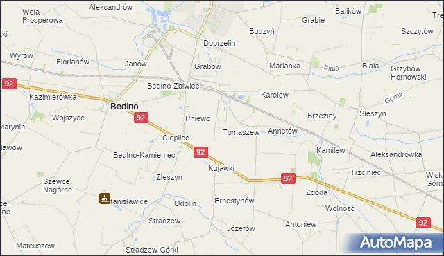 mapa Tomaszew gmina Bedlno, Tomaszew gmina Bedlno na mapie Targeo
