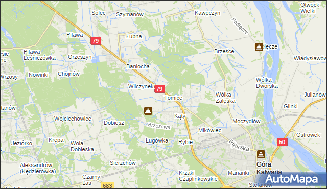 mapa Tomice gmina Góra Kalwaria, Tomice gmina Góra Kalwaria na mapie Targeo