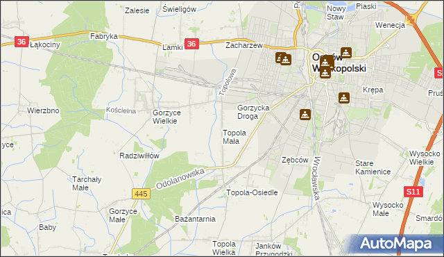 mapa Topola Mała, Topola Mała na mapie Targeo