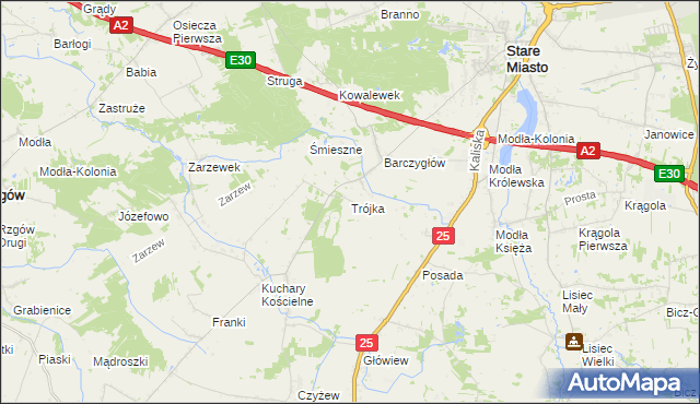 mapa Trójka gmina Stare Miasto, Trójka gmina Stare Miasto na mapie Targeo