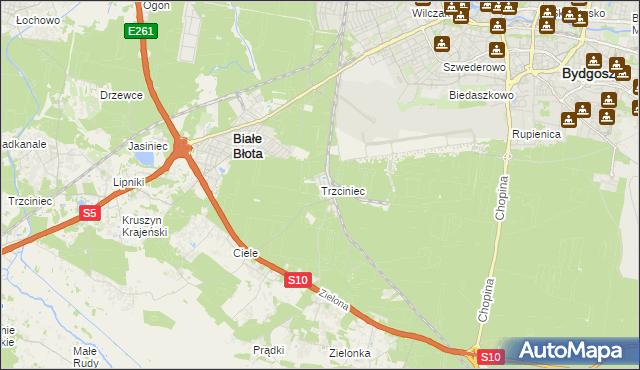 mapa Trzciniec gmina Białe Błota, Trzciniec gmina Białe Błota na mapie Targeo