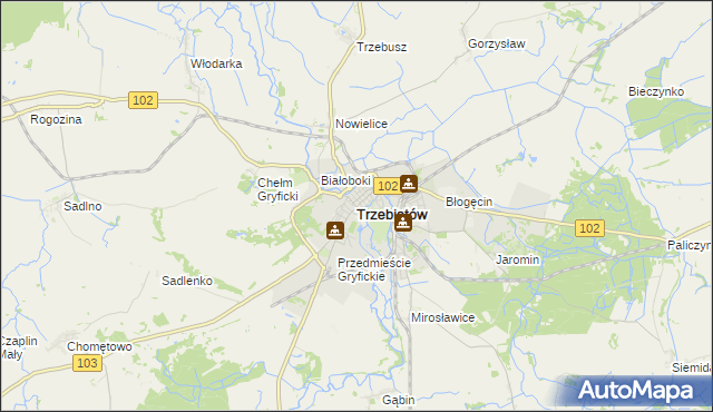 mapa Trzebiatów powiat gryficki, Trzebiatów powiat gryficki na mapie Targeo