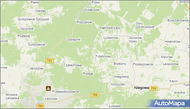 mapa Trzebniów, Trzebniów na mapie Targeo