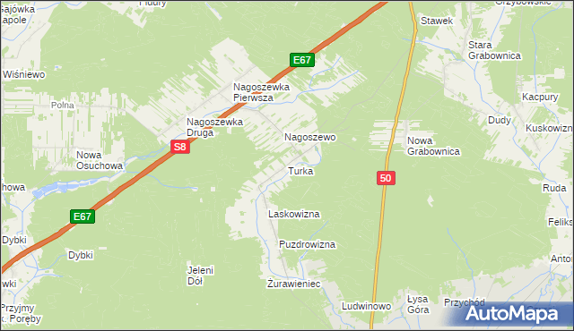 mapa Turka gmina Ostrów Mazowiecka, Turka gmina Ostrów Mazowiecka na mapie Targeo