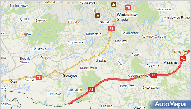 mapa Turza Śląska, Turza Śląska na mapie Targeo