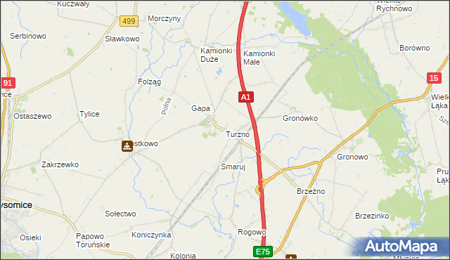 mapa Turzno gmina Łysomice, Turzno gmina Łysomice na mapie Targeo