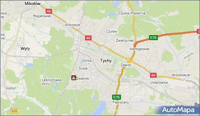 mapa Tychów, Tychy na mapie Targeo