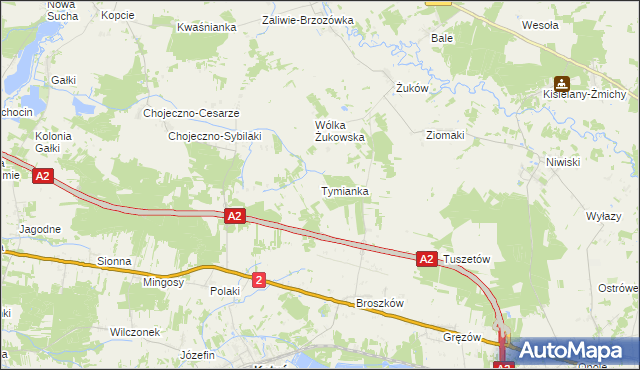 mapa Tymianka gmina Kotuń, Tymianka gmina Kotuń na mapie Targeo