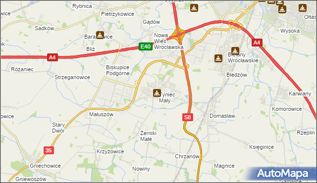 mapa Tyniec Mały, Tyniec Mały na mapie Targeo