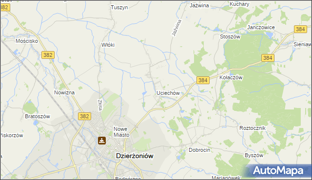 mapa Uciechów gmina Dzierżoniów, Uciechów gmina Dzierżoniów na mapie Targeo