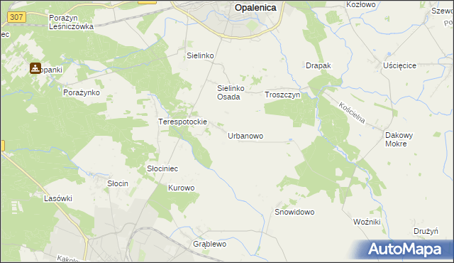 mapa Urbanowo gmina Opalenica, Urbanowo gmina Opalenica na mapie Targeo