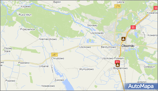 mapa Uścikowo gmina Oborniki, Uścikowo gmina Oborniki na mapie Targeo