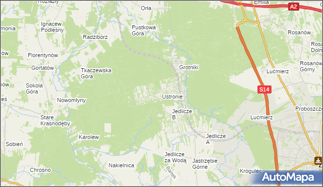 mapa Ustronie gmina Zgierz, Ustronie gmina Zgierz na mapie Targeo