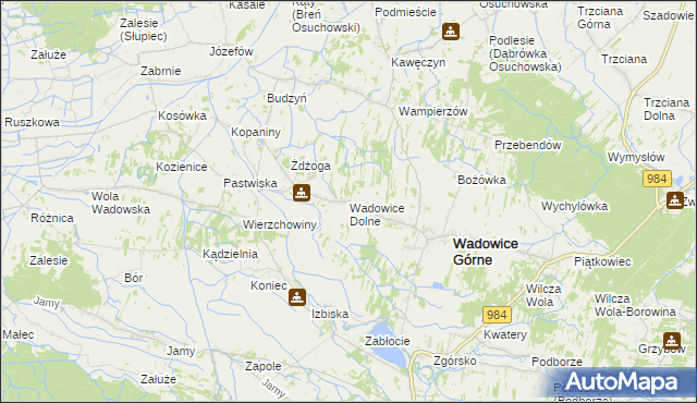 mapa Wadowice Dolne, Wadowice Dolne na mapie Targeo