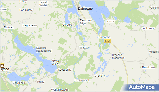 mapa Wądzyn gmina Dąbrówno, Wądzyn gmina Dąbrówno na mapie Targeo