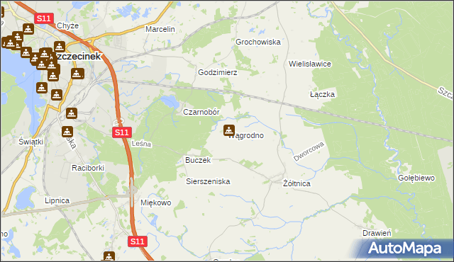 mapa Wągrodno gmina Szczecinek, Wągrodno gmina Szczecinek na mapie Targeo