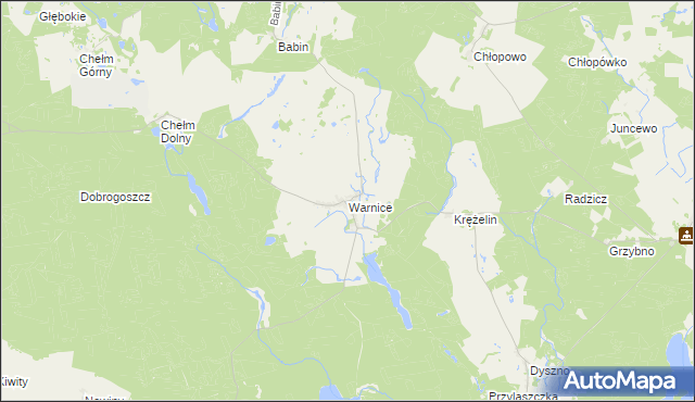 mapa Warnice gmina Dębno, Warnice gmina Dębno na mapie Targeo