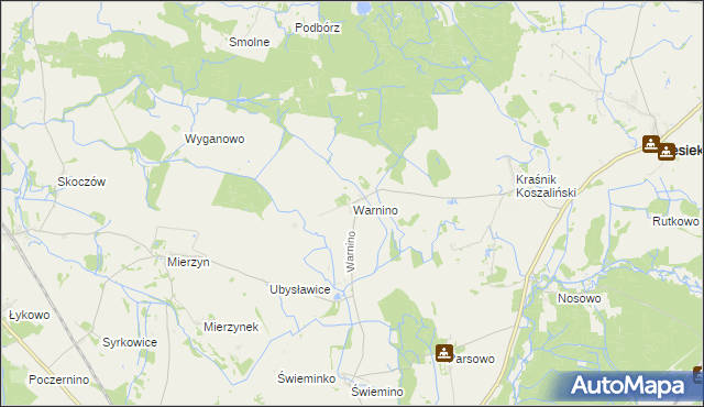 mapa Warnino gmina Biesiekierz, Warnino gmina Biesiekierz na mapie Targeo